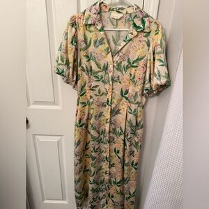 MELLODAY Floral Print Dress with Green and Yellow Accents